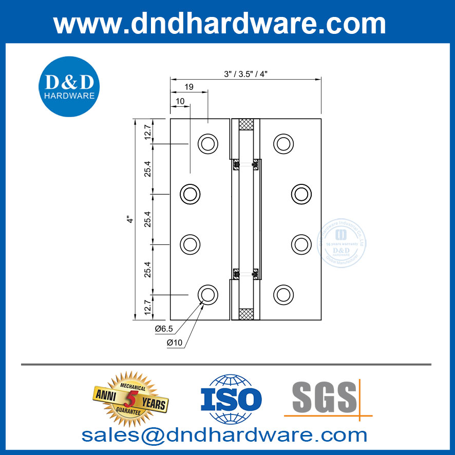 สแตนเลสสตีลโปรไฟล์ 3 นิ้วก้นที่ซ่อนอยู่ก้นกลางแจ้งบานพับ DDSS062