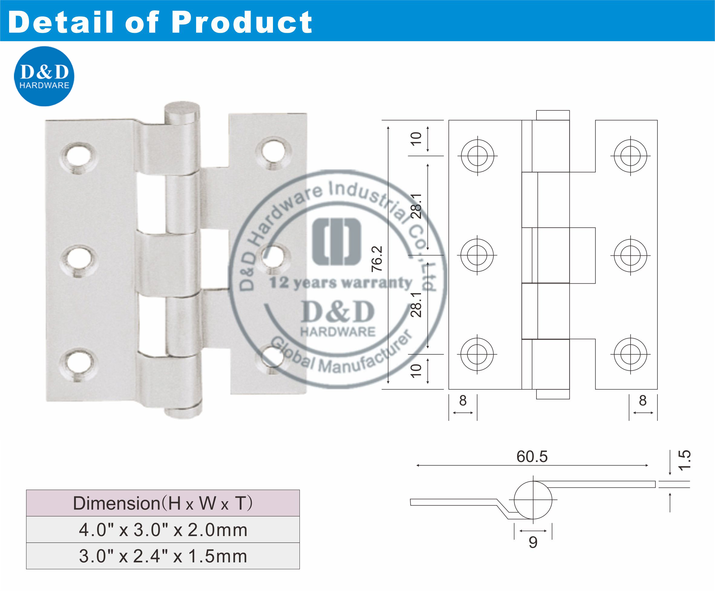 Hardware de dobradouro de manivela de aço inoxidável