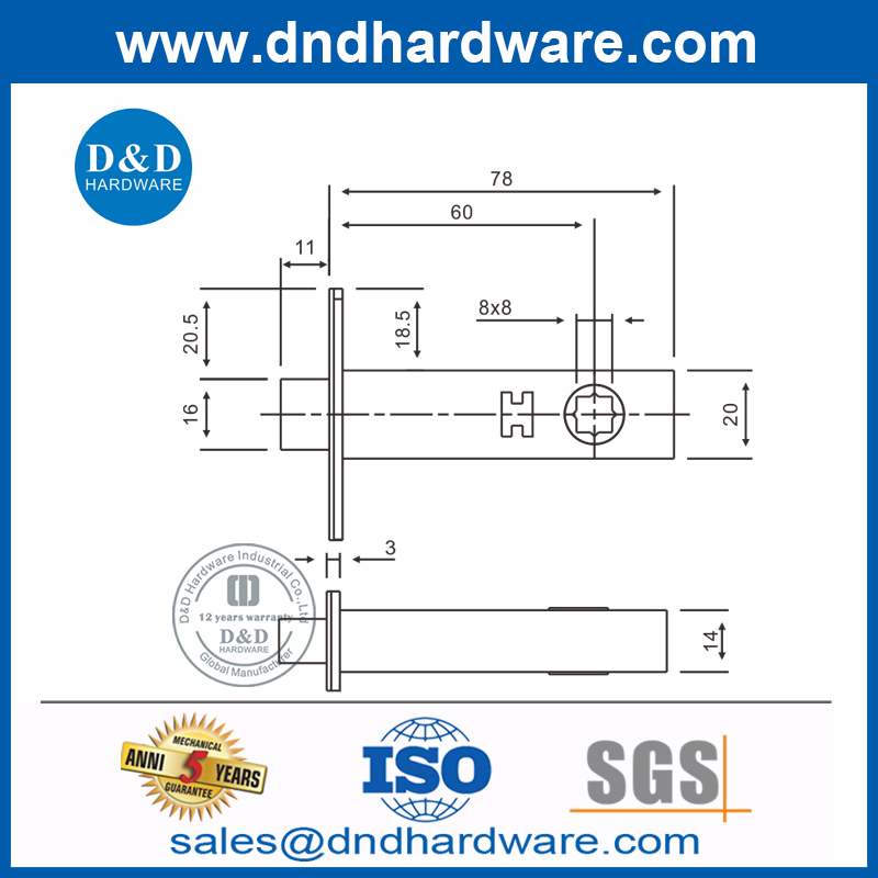 Cerrojo de inodoro europeo de latón macizo para puerta de baño-DDML033