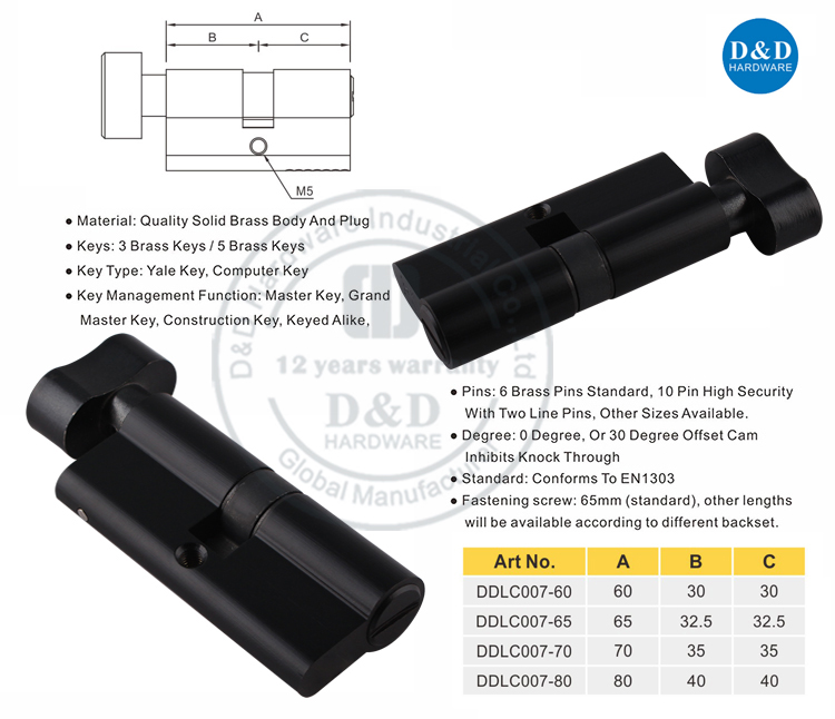 Matt Black Door Lock Cylinder-DDLC003-D&Dハードウェア