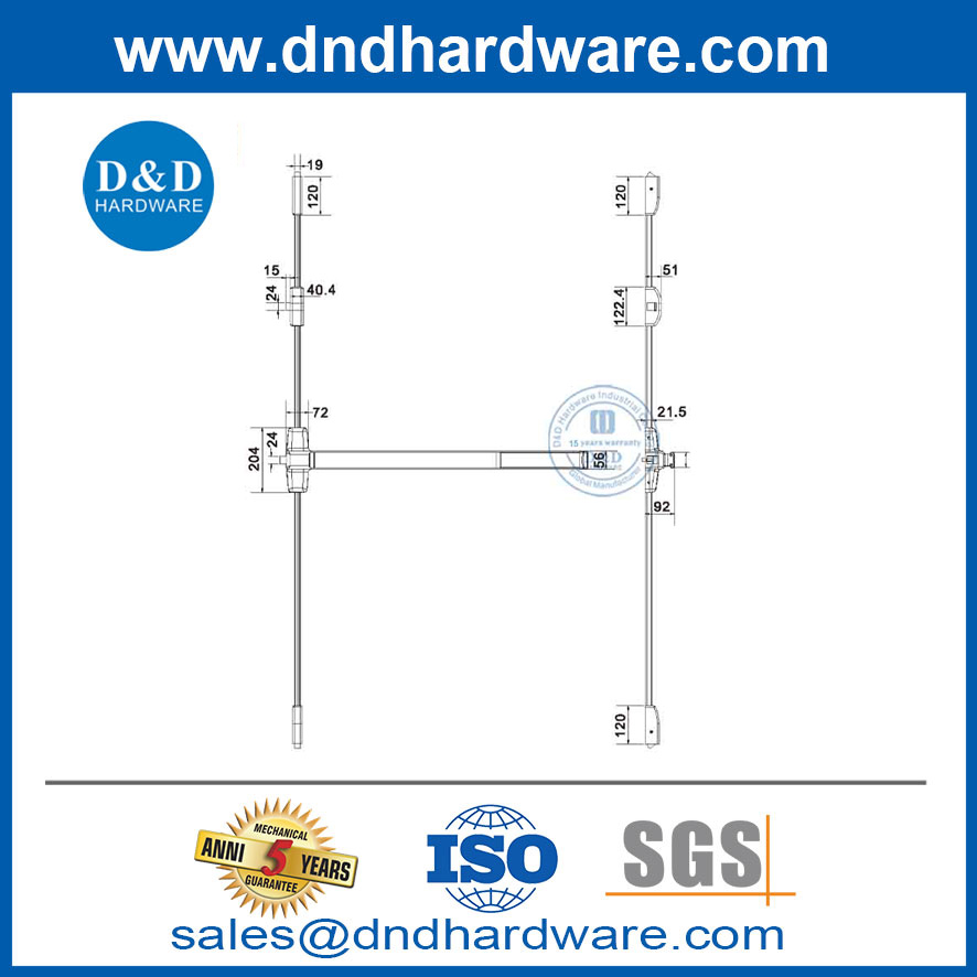 อุปกรณ์ทางออกเชิงพาณิชย์บาร์สแตนเลสสตีลและอลูมิเนียมประตู Panic Bar-DDPD308