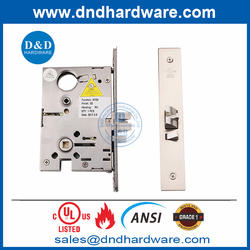 สแตนเลสสตีล UL ANSI ชั้นประถมศึกษาปีที่ 1 ล็อคประตูห้องเรียนสำหรับประตูคู่ DDAL05 F05