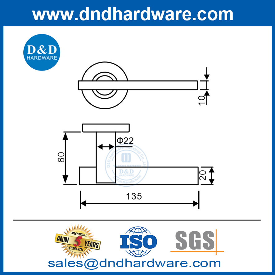 ประตูภายในคุณภาพสูง 304 ท่อสแตนเลสประเภทคันโยกประตูมือจับ DDTH041