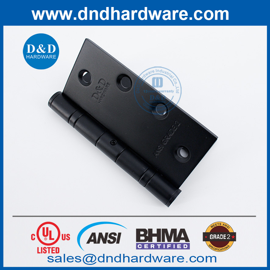 SS304 บานพับประตูเชิงพาณิชย์สีดำ ANSI BHMA ไฟจัดอันดับบานพับประตูภายนอกด้วย NRP-DDSS001-ANSI-2-4.5x4.5x3.4