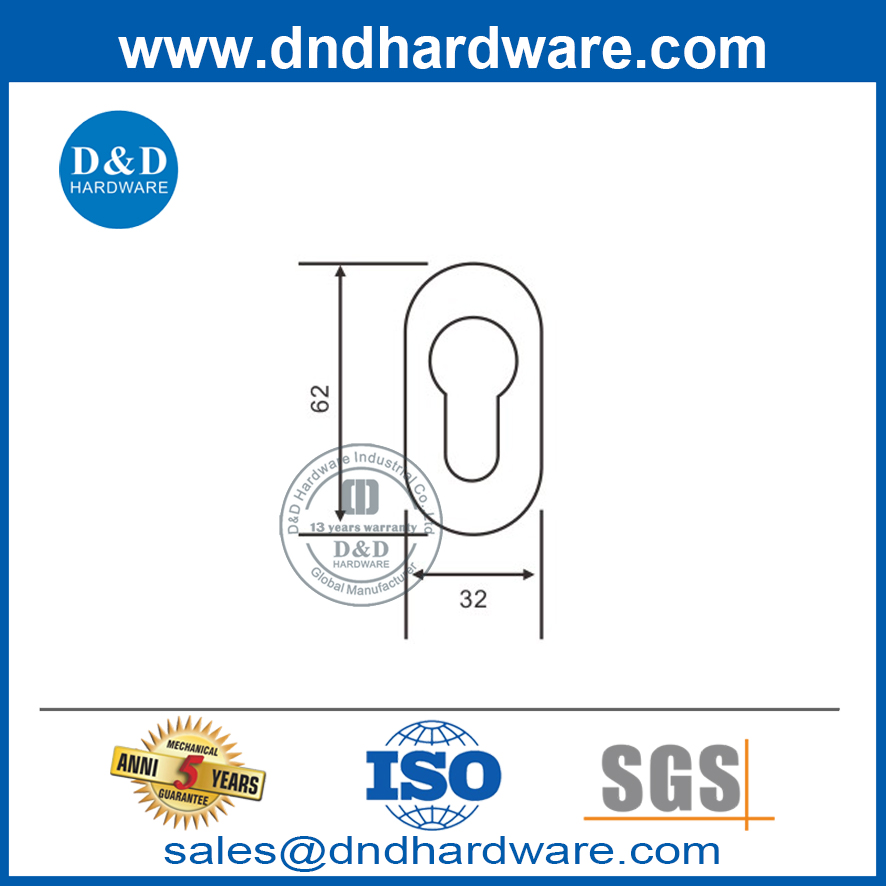 สแตนเลสสตีลรูปไข่คันโยกมือจับทรงกระบอก Escutcheon สำหรับ Door-DDES003