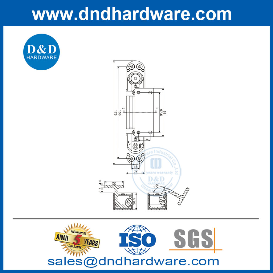 180 องศา HIDNED HINGE โลหะผสมสังกะสีและอลูมิเนียมปรับบานพับประตูที่ปกปิดได้ DDCH017