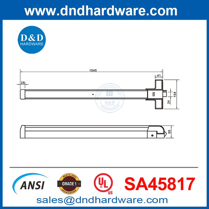 ประตูเชิงพาณิชย์ผลักบาร์ชิ้นส่วนทางออกสแตนเลสสตีลอุปกรณ์ PARIC BAR-DDPD026