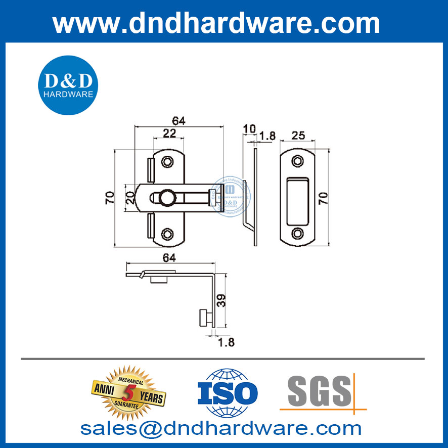 CRANK Type Hotel Home Security Door Guard Lock ในสแตนเลสวัสดุ DDDG015