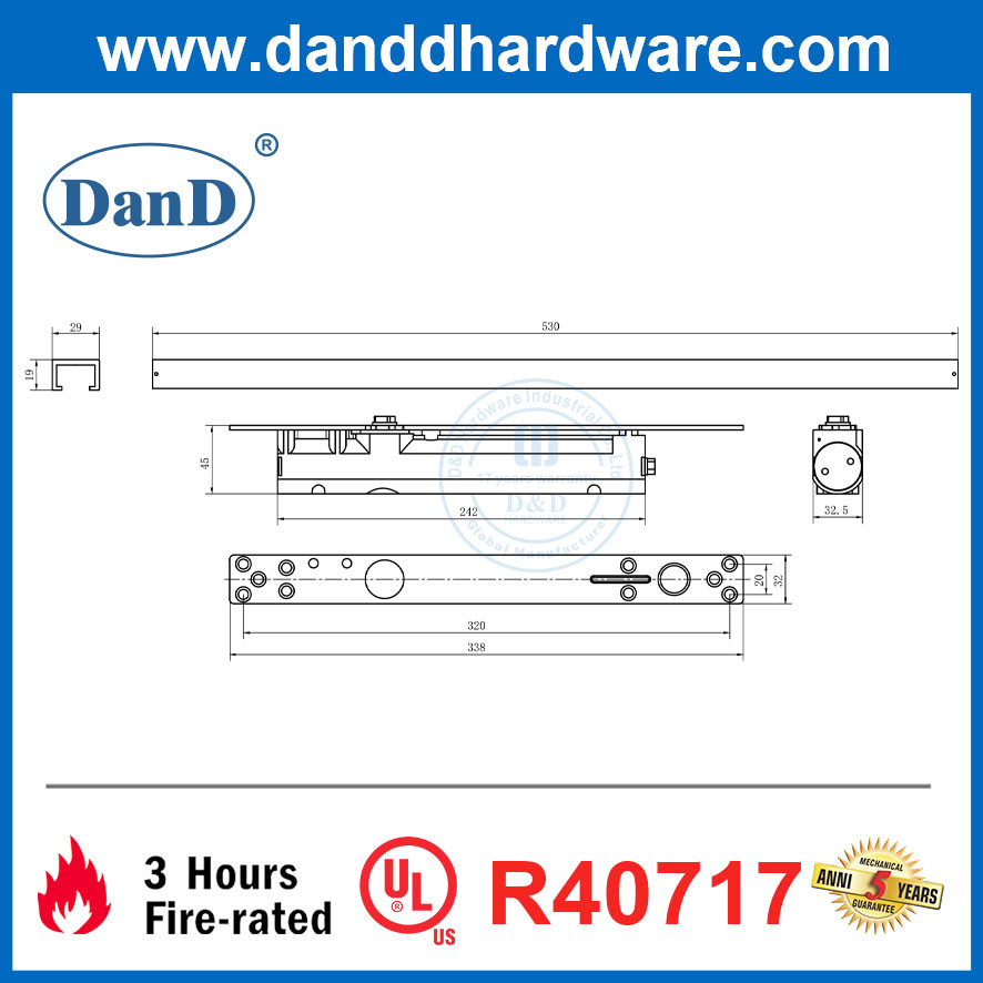UL ปรับอลูมิเนียมไฮดรอลิกประตูเข้าใกล้ประตูป้องกันไฟ DDDC052