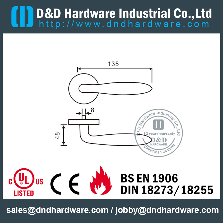 SS316 Internal Chrome Lever Door Handle Hollow Welding untuk Hotel Single Door-DDTH036