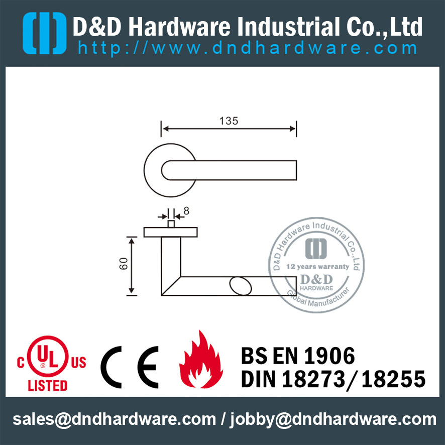 Stainless Steel 316 Modern Berongga Lever Handle untuk Exterior Commercial Door-DDTH026