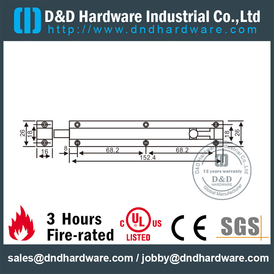 Perno del barril de superficie de acero inoxidable 304 para puerta de madera interior-DDDB024