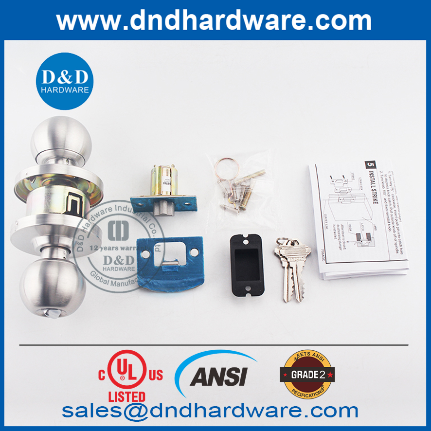 UL ระบุว่า UL 10C Zinc Alloy ANSI Fire Fire ได้รับการจัดอันดับกระบอกสูบท่อลูกบิด Lockset-DDLK012