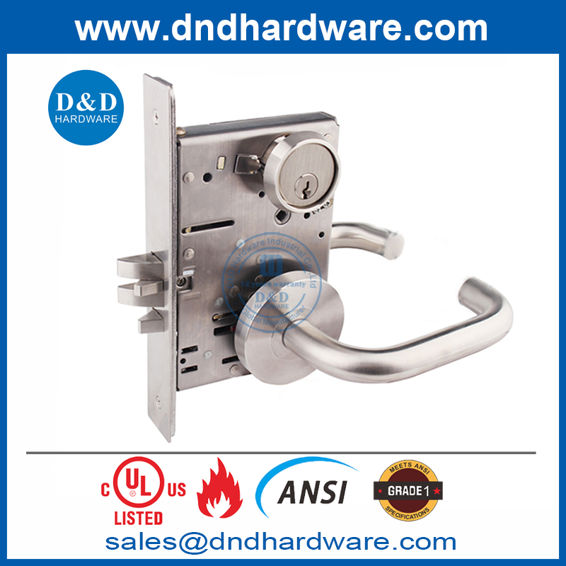 Cerradura de embutir de puerta de entrada ignífuga de acero inoxidable 304 UL ANSI grado 1-DDAL04 F04