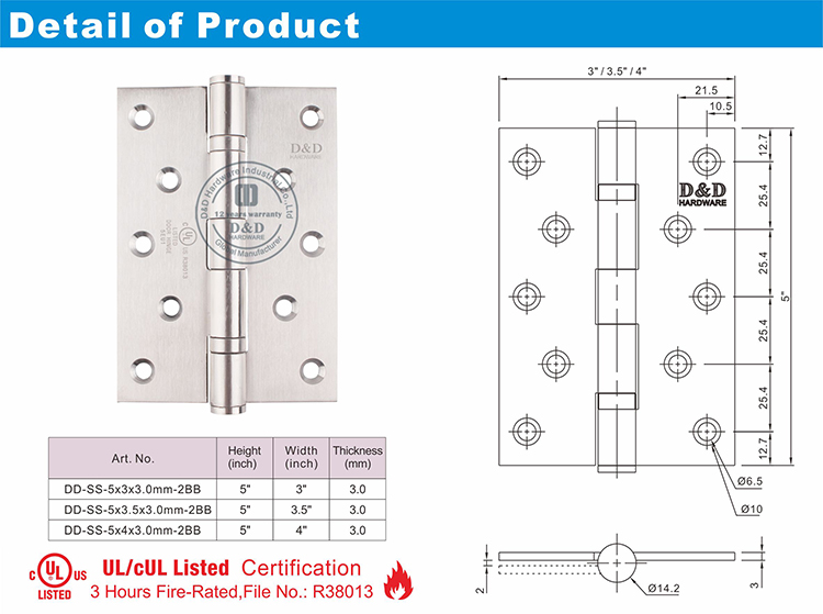 Ul listado Hinge Hinge-DDSS005-FR-D&D Hardware
