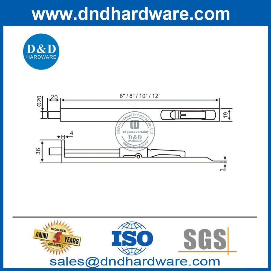 Alavanca de aço inoxidável para serviço pesado e parafuso de liberação de porta de madeira-DDDB001