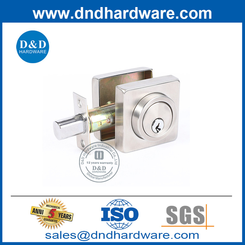 ซาตินนิกเกิลสแควร์สไตล์โลหะผสมประตูเชิงพาณิชย์ล็อค Deadbolt-DDLK021