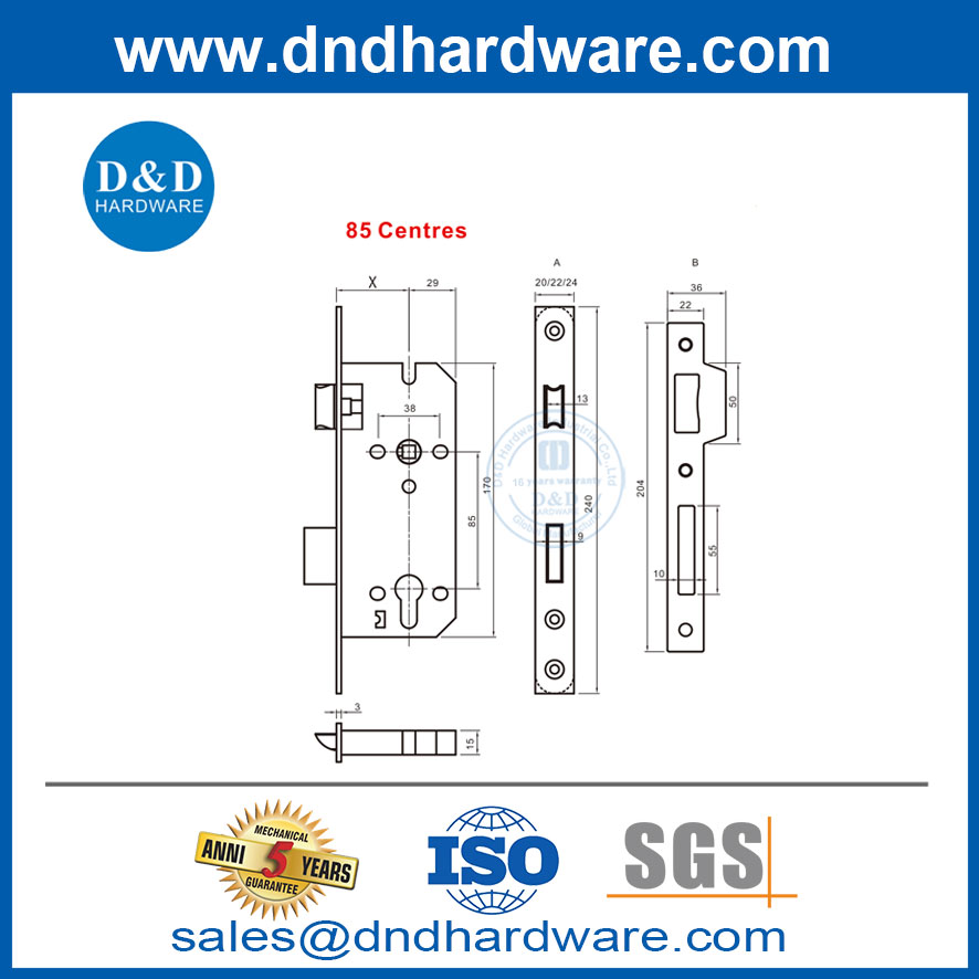สแตนเลสสตีลล็อคล็อคเชิงพาณิชย์สำหรับทางเข้าประตู DDML040 ทางเข้า