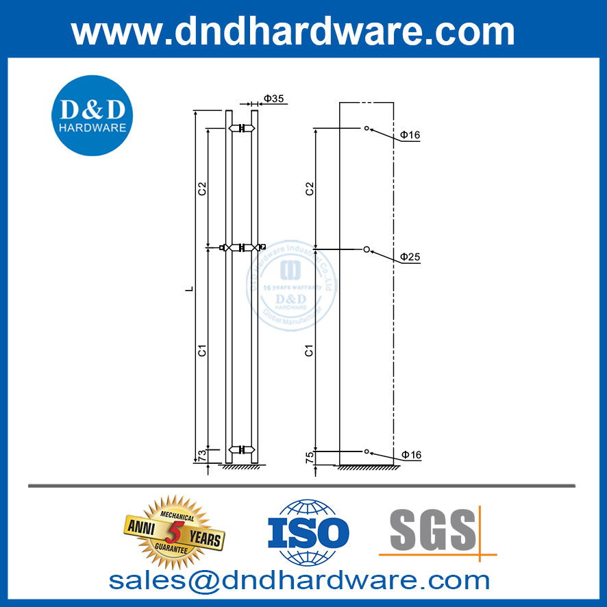 ด้ามจับเชิงพาณิชย์ด้ามจับสแตนเลสประตูเลื่อนที่จับพร้อมล็อค DDPH040