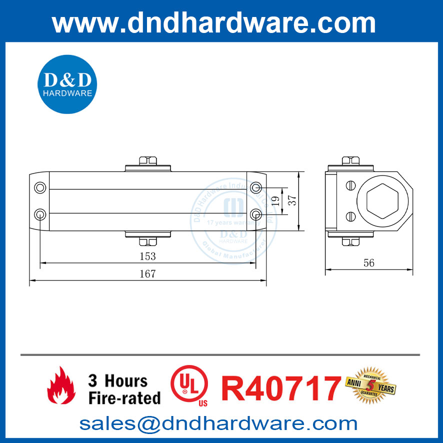 D&D ฮาร์ดแวร์ UL 130 องศาการค้าใกล้ ๆ สำหรับประตูดับเพลิง DDDC051