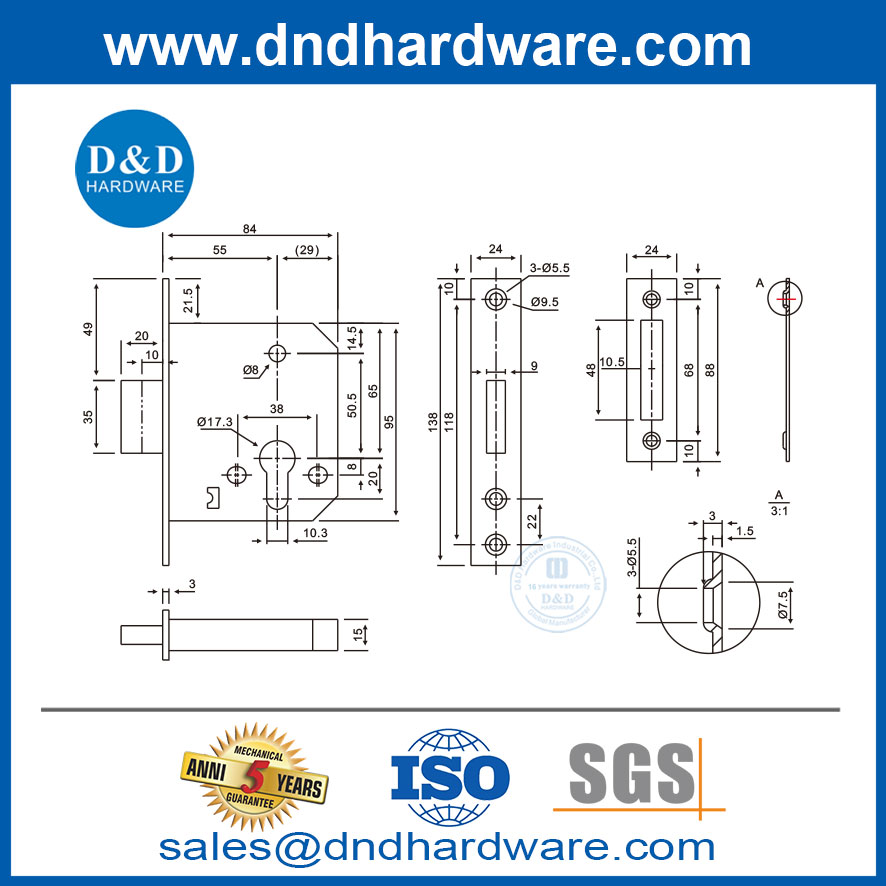 SUS304 ห้องน้ำประตูตายล็อคตัวสำหรับอาคารเชิงพาณิชย์ DDML029-B เชิงพาณิชย์