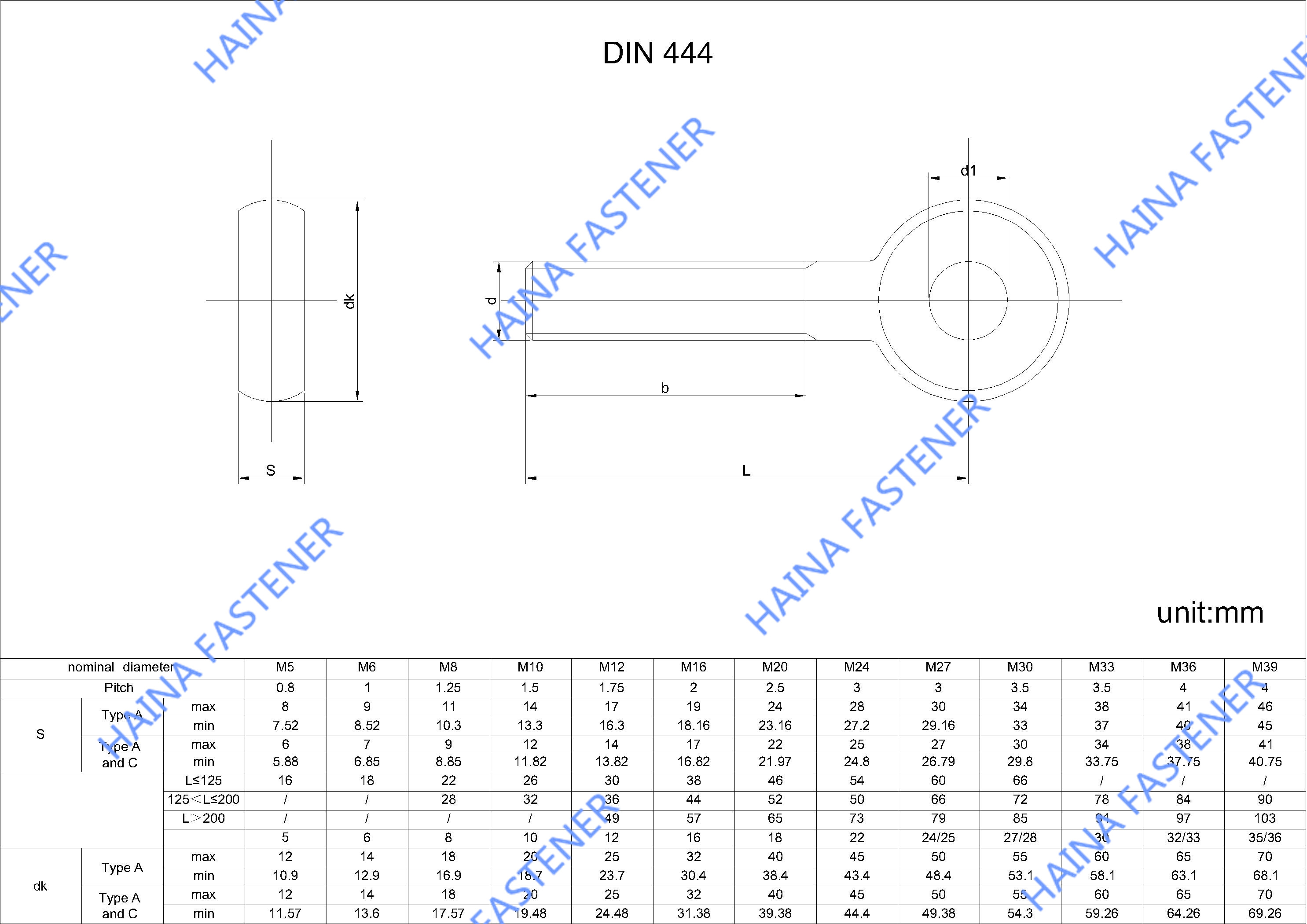 DIN444 有 眼螺栓