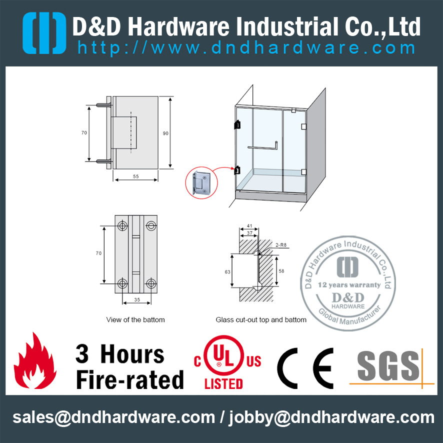 Hardware de bisagra de ducha de ducha de vidrio y d Hardware