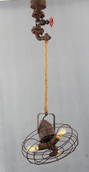 Напольный светильник из пеньковой веревки в форме античного травяного вентилятора (KW0020F-5)