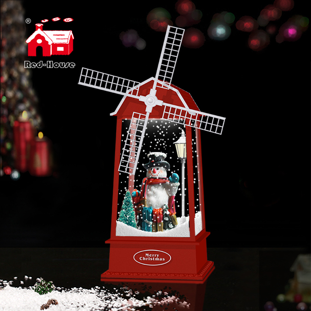 Snowing Christmas Windmill Lantern with Melodies for Holidays Decor
