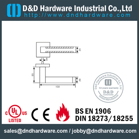 Antirust Modern Square Tubular คันโยกคันโยกพร้อมดอกกุหลาบสี่เหลี่ยมจัตุรัสสำหรับประตูห้องอาบน้ำ- DDSH176