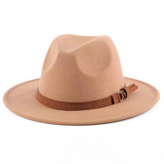 Wide Brim Fedora Hat - Soft Felt Panama Hat with Leather Belt