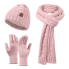 Winter Knit Hat Scarf Gloves Set - Cable Knit Thermal Beanie, Scarf & Touchscreen Gloves for Cold Weather