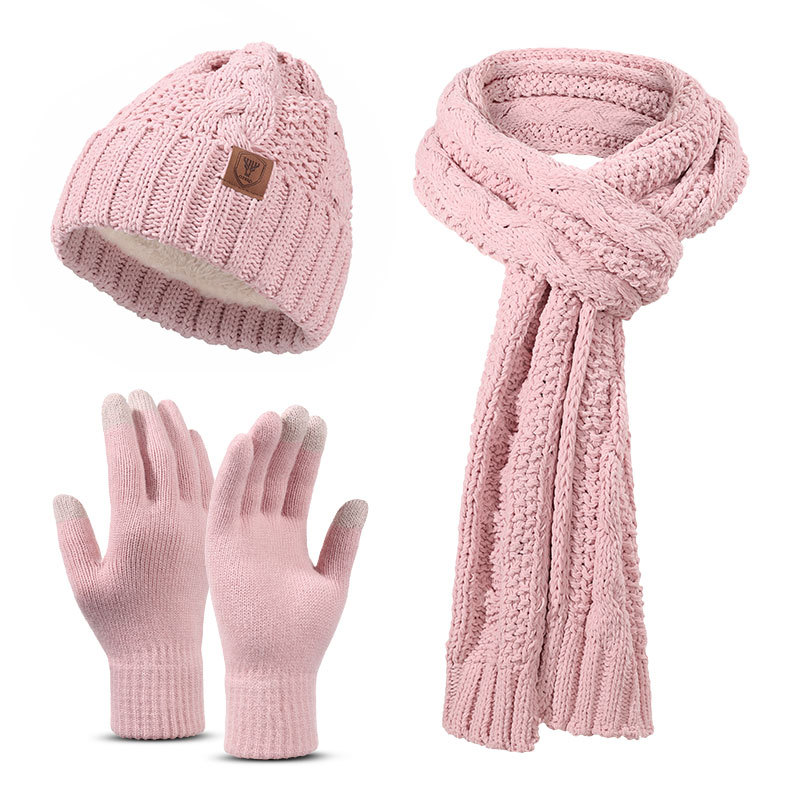 Winter Knit Hat Scarf Gloves Set - Cable Knit Thermal Beanie, Scarf & Touchscreen Gloves for Cold Weather