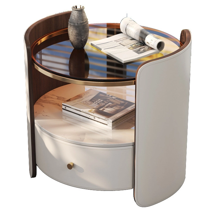 New Style High-End Bedside Table Saddle Leather Simple Modern Home Bedroom Cabinet Light Luxury Master Bedroom Hospital