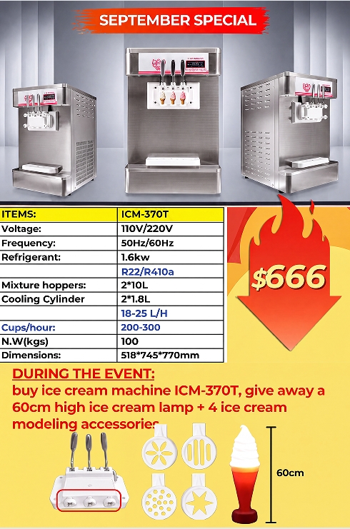 September Special Offer: Best-selling 3-nozzle Ice Cream Machine ICM-370TSeptember Special Offer: Best-selling 3-nozzle Ice Cream Machine ICM-370T