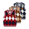 Kids Argyle Knit Vest - Preppy Style V-Neck Sleeveless Sweater Vest for School Uniform