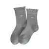Cute Ribbed Cotton Frill Trim Embroidery Socks for Women