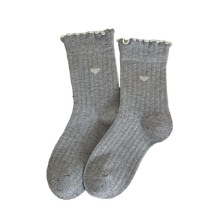 Cute Ribbed Cotton Frill Trim Embroidery Socks for Women
