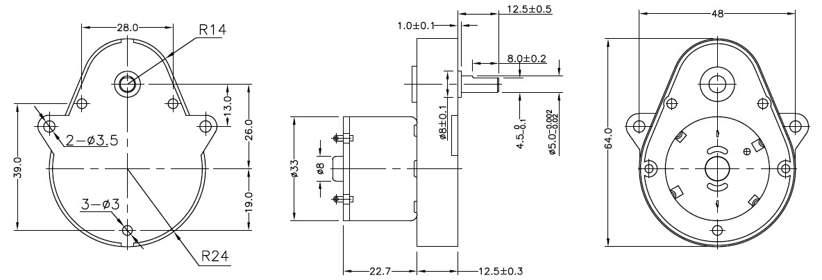 48mm DC Gear Motor Dimension Drawing