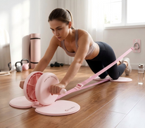 Body Factor Macaroon AB Wheel with Resistance Band | Adjustable Core Training Roller for Home Gym