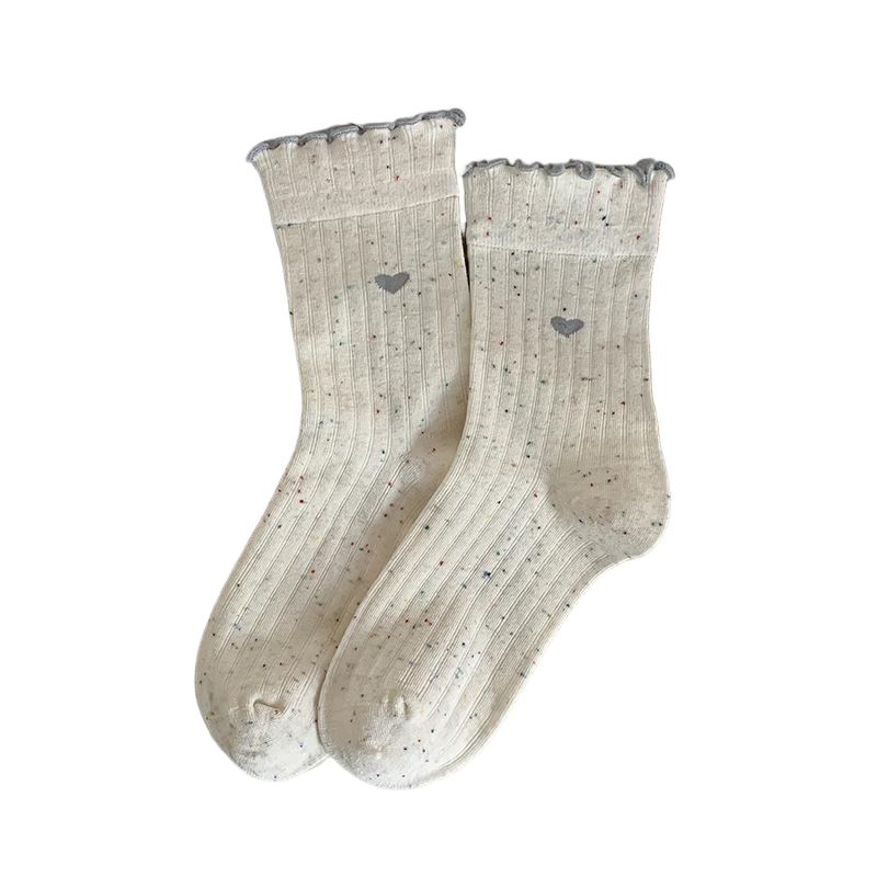 Cute Ribbed Cotton Frill Trim Embroidery Socks for Women