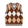Kids Argyle Knit Vest - Preppy Style V-Neck Sleeveless Sweater Vest for School Uniform