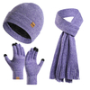 Winter Knit Hat Scarf Gloves Set - Cable Knit Thermal Beanie, Scarf & Touchscreen Gloves for Cold Weather