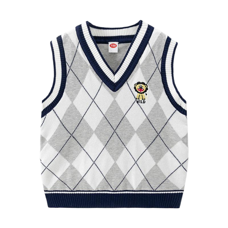 Kids Argyle Knit Vest - Preppy Style V-Neck Sleeveless Sweater Vest for School Uniform