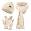 Winter Knit Hat Scarf Gloves Set - Cable Knit Thermal Beanie, Scarf & Touchscreen Gloves for Cold Weather