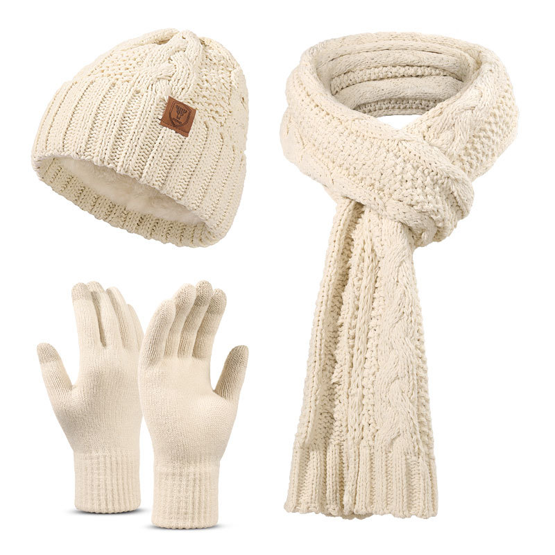 Winter Knit Hat Scarf Gloves Set - Cable Knit Thermal Beanie, Scarf & Touchscreen Gloves for Cold Weather