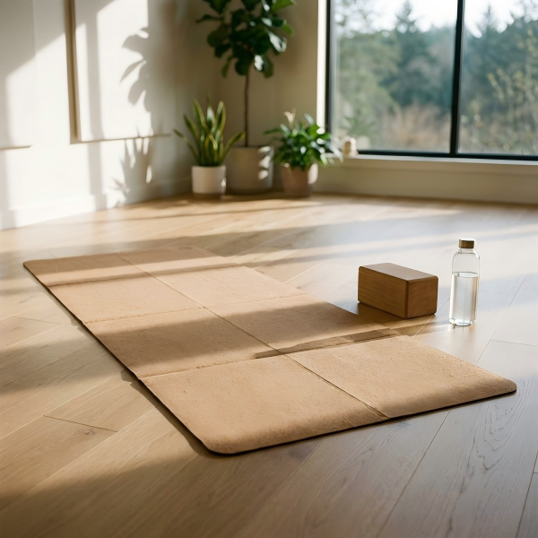Eco-Friendly Foldable Cork Yoga Mat - Natural Non-Slip TPE Exercise Mat for Home, Travel, and Professional Fitness Training
