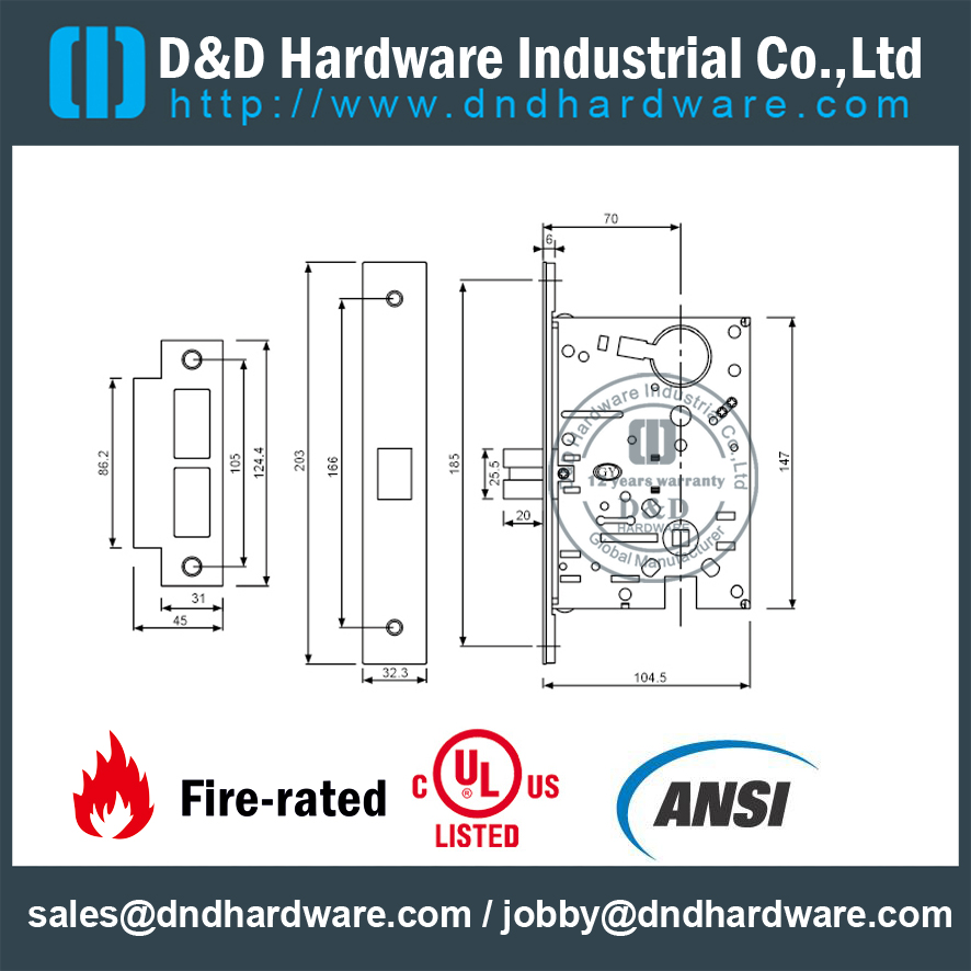 Gelangweilte und vormontierte Schlösser und Latches mit ANSI / BHMA A156.2