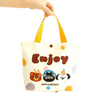 Cute Cartoon Monster Print Canvas Tote Bag - Reusable Shopping Bag with Yellow Handles for Daily Use