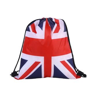 Union Jack UK Flag Print Drawstring Backpack - Lightweight Sports Gym Sackpack for Travel & Events